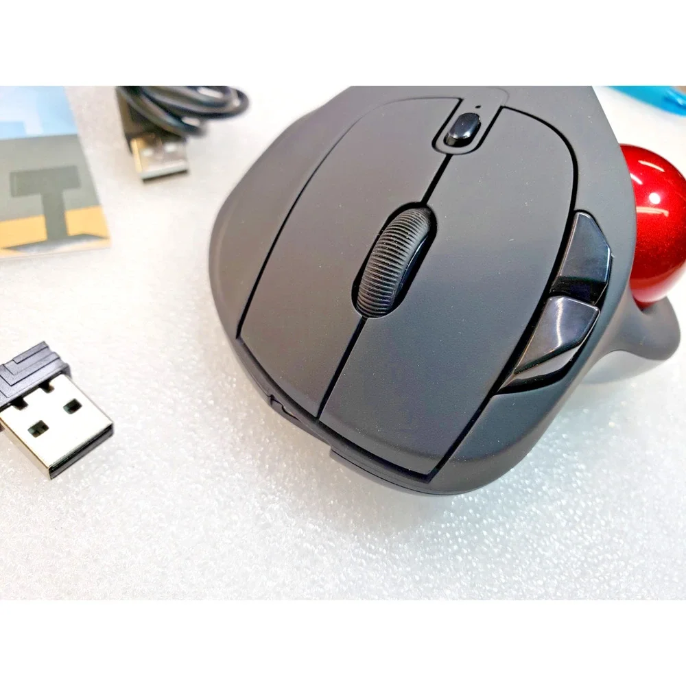 Nulea M501 Wireless Trackball Mouse Easy Thumb Control RED BALL Black Body